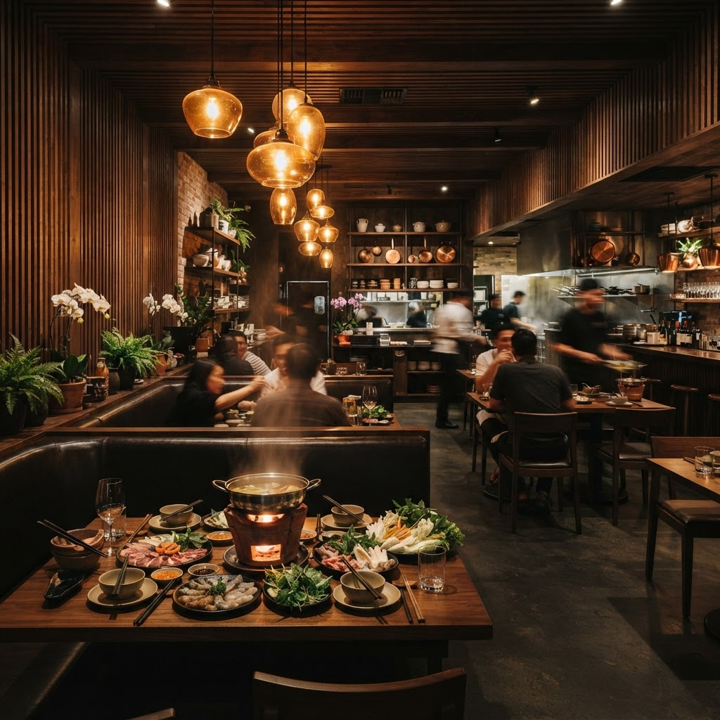 Không gian nhà hàng rộng rãi, ấm cúng